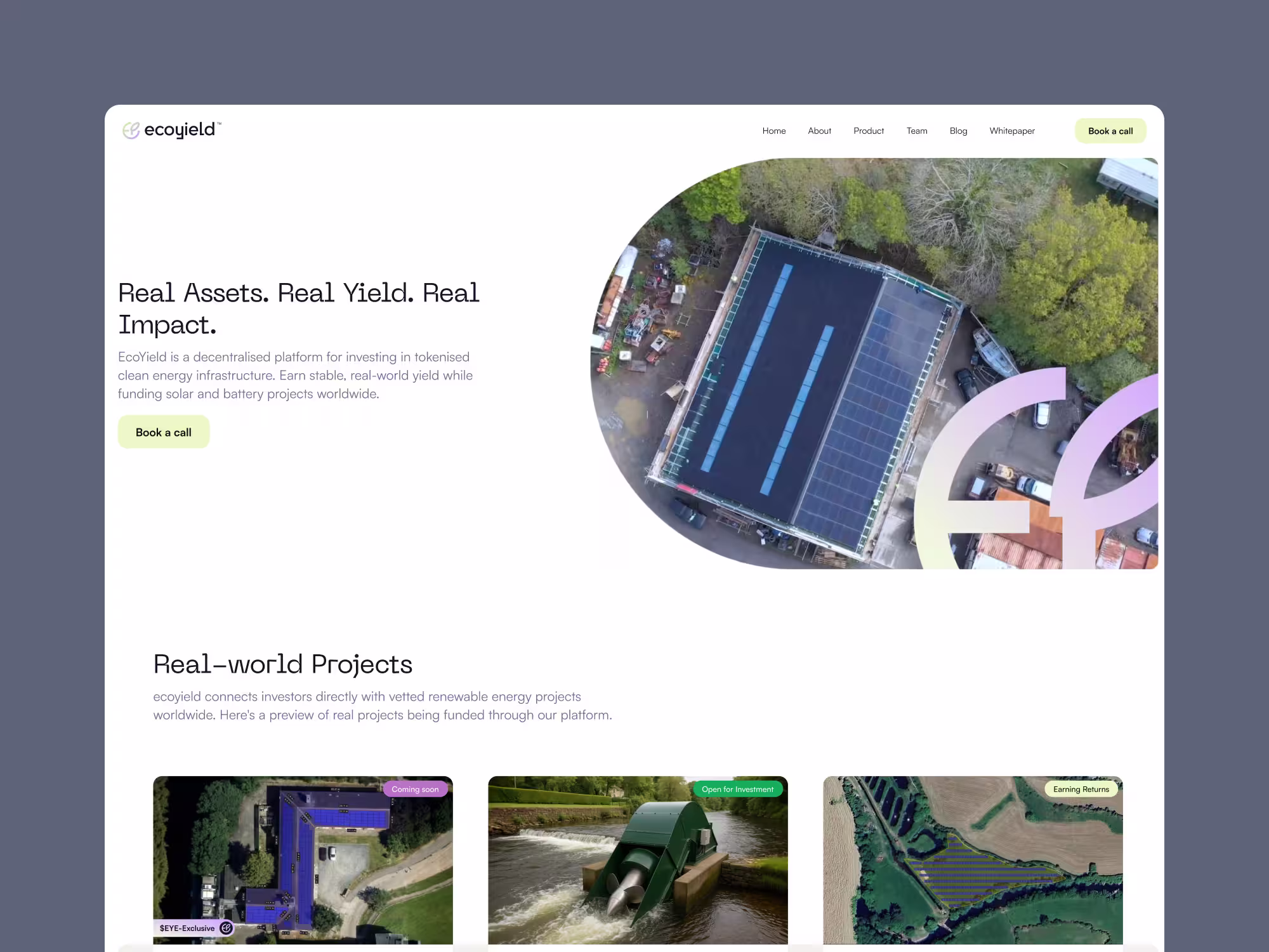 As Lead Product Designer for EcoYield, I guided the end-to-end design process of both the public landing page and the investment dashboard. The goal was to build trust with investors, communicate the value of real-world assets (RWA), and deliver a scalable, intuitive product experience aligned with EcoYieldâs brand vision. To achieve this, two complementary design systems were implemented. The landing page leveraged Figmaâs Simple Design System to create a clean, marketing-oriented experience, enhanced by a hero video that reinforced credibility and highlighted EcoYieldâs connection to tangible assets. The dashboard was developed using the Shadcn UI Kit, selected for its adaptability in managing data-heavy interfaces while ensuring long-term scalability.