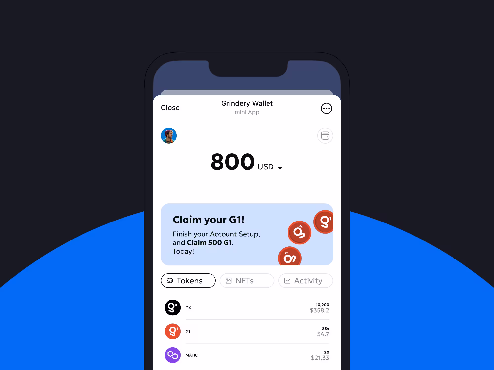 Grindery Smart Wallet was designed as a mini app inside Telegram, reaching over 4M users in 2024. The goal was to make crypto transactions as simple as sending a message, while integrating essential features (Send, Buy, Convert, Deposit) and social contacts directly into the chat experience.